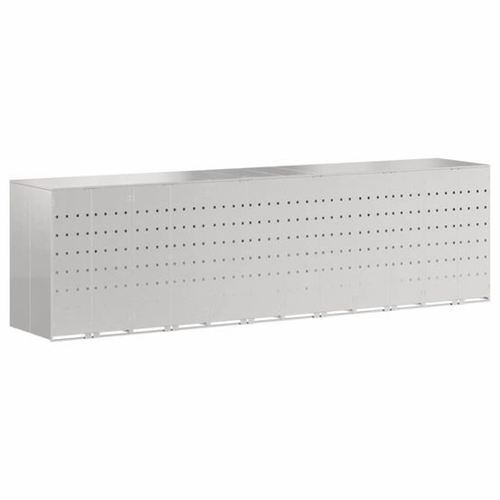 Rangement de poubelle à roulettes pour 3 poubelles argent