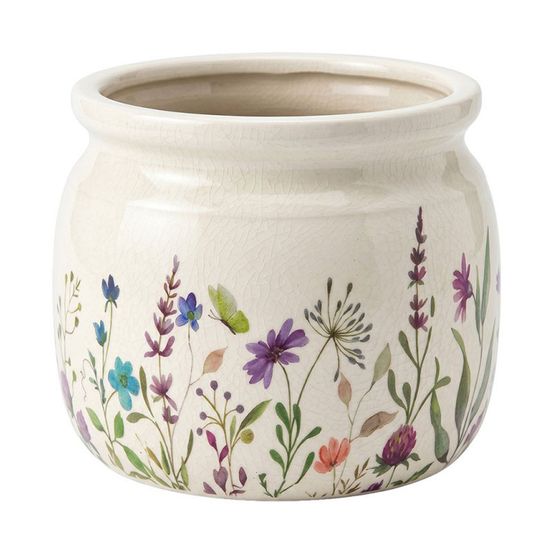Pot de fleurs céramique beige fleurs 20x15cm