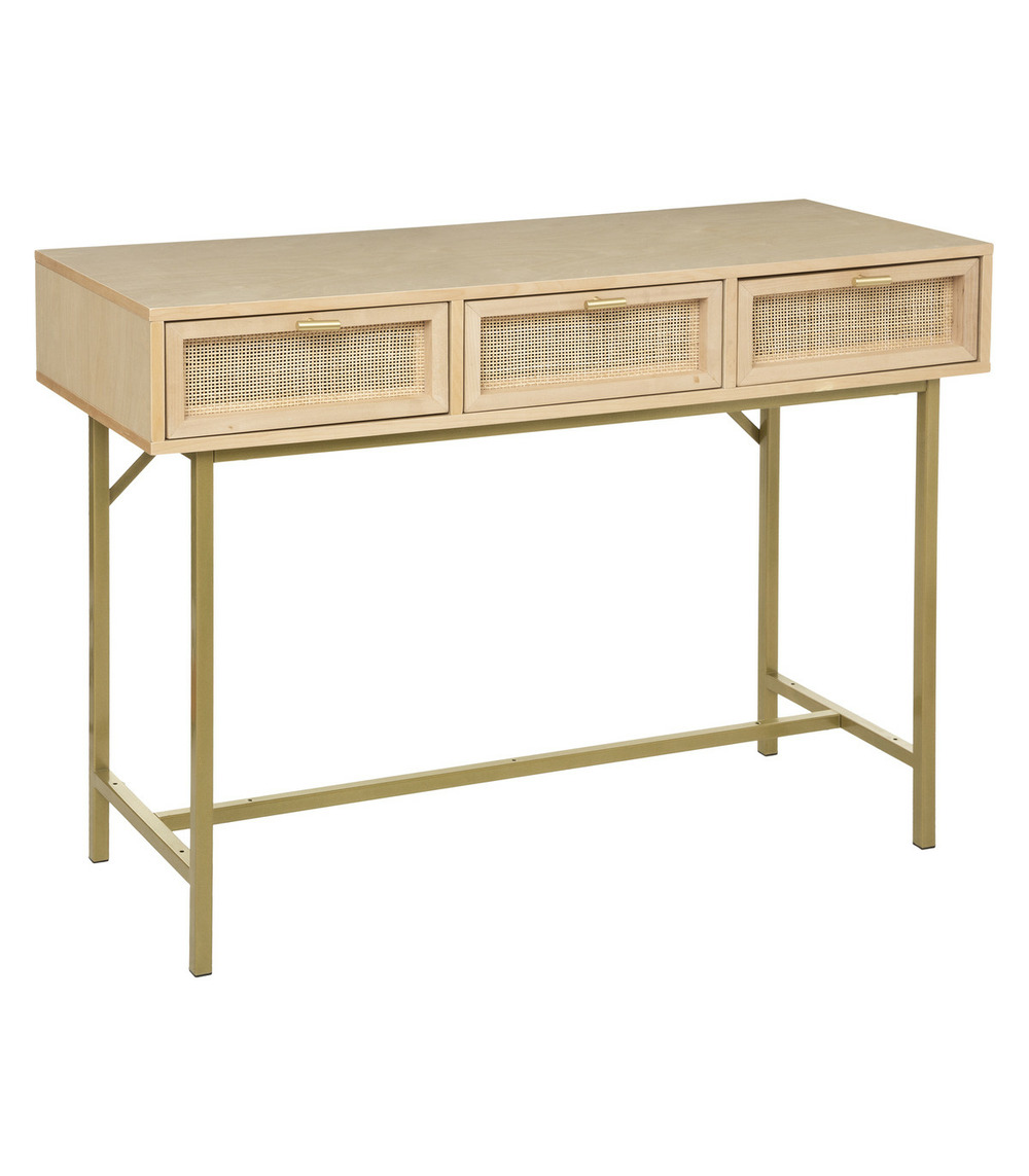 Console 3 tiroirs cannage en rotin bois de bouleau & acajou finition laquée
