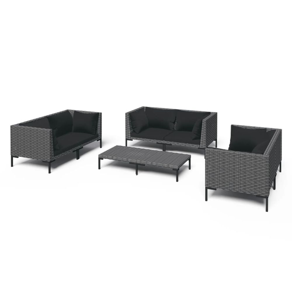 Salon de jardin 7 pcs avec coussins résine tressée gris foncé