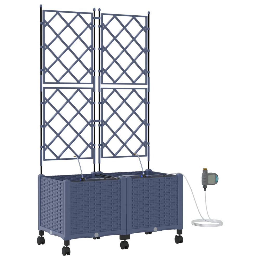Porte-plante de jardin avec irrigation et roues 2 pc gris pp