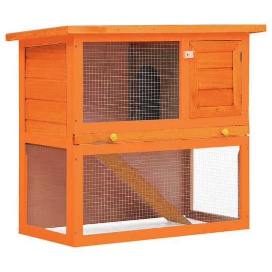 Clapier en bois 2 niveaux avec rampe pour lapin et cochon d'inde