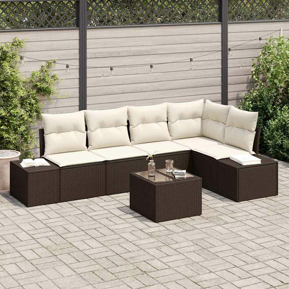 Ensemble de canapé de jardin 6 pcs marron polyrotin