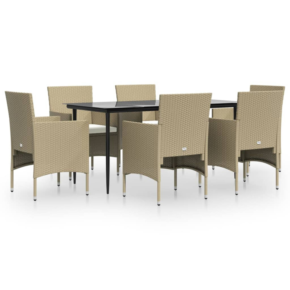 Ensemble à manger de jardin coussins 7 pcs beige/noir