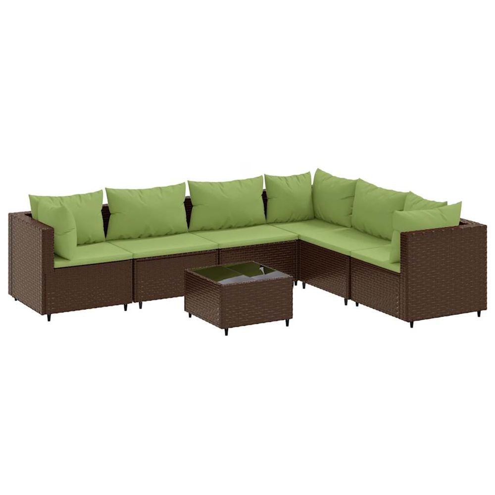 Salon de jardin avec coussins 7 pcs marron résine tressée