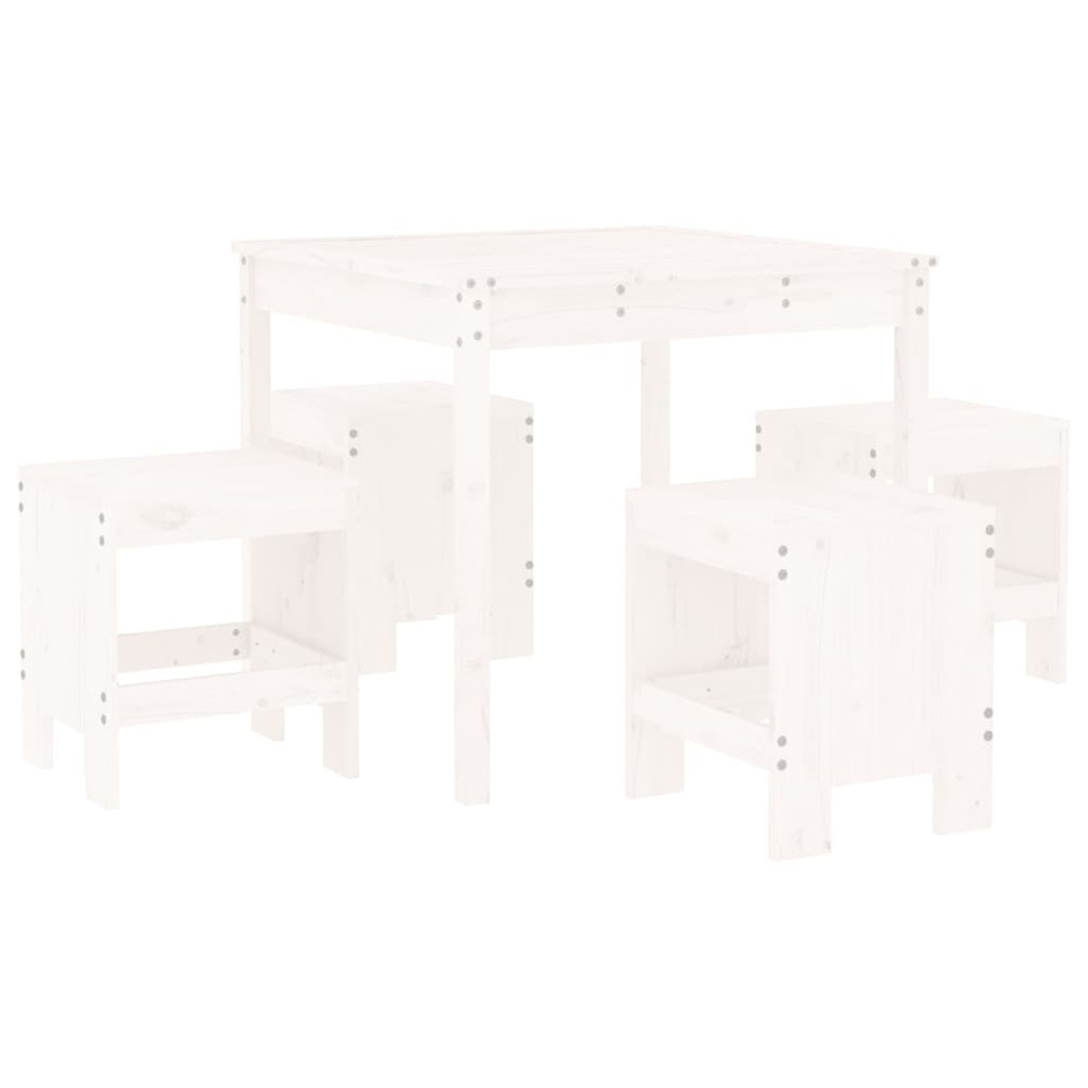 Ensemble à manger de jardin 5pcs blanc bois massif de pin