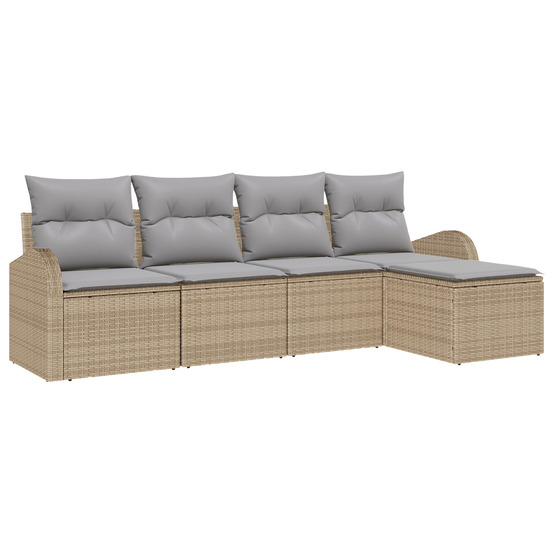 Canapé de jardin de 5 pièces avec coussins beige rattan synthétique