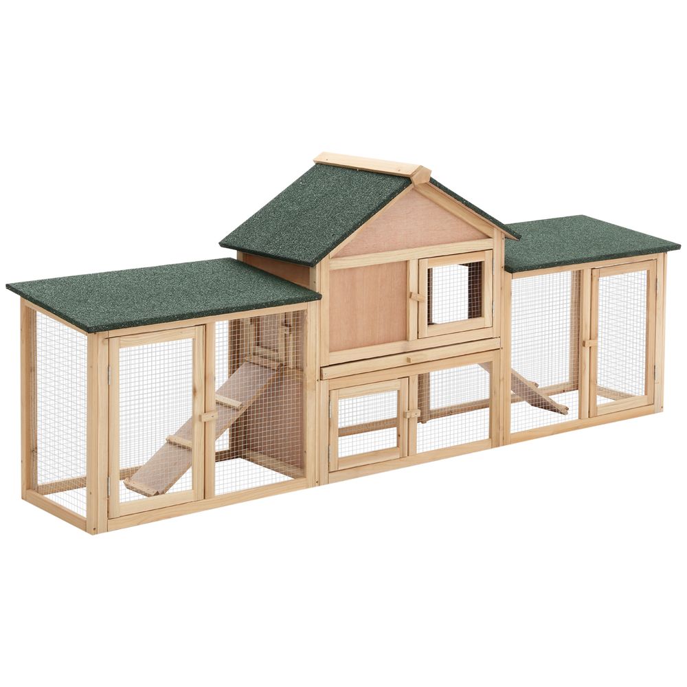 Très grand clapier xxl en bois pour 2 à 4 lapins double enclos extérieur 210cm naturel