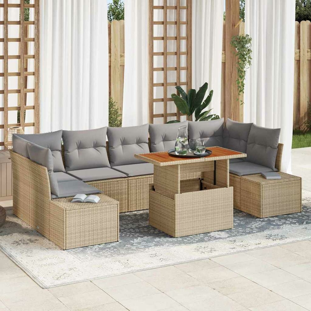 Ensemble de canapé de jardin 8 pcs beige poly rotin