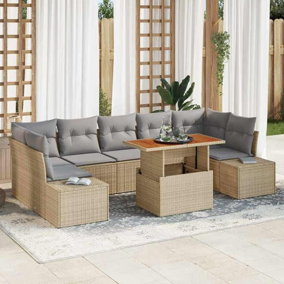 Ensemble de canapé de jardin 8 pcs beige poly rotin