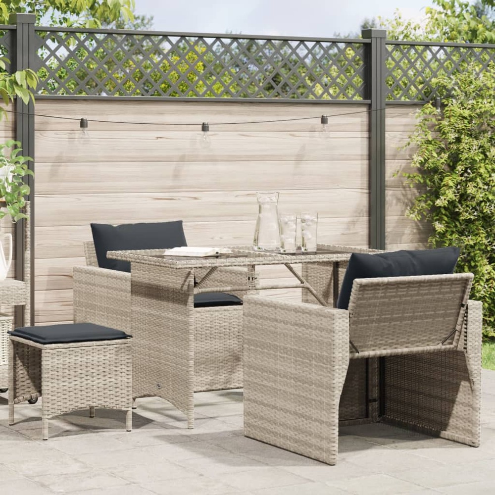 Salon de jardin 4 pcs avec coussins gris clair résine tressée