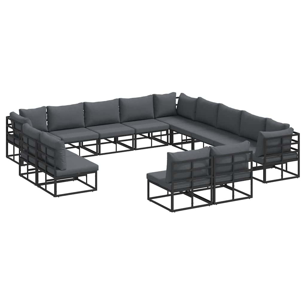 Ensemble de canapé de jardin avec coussin 13 pcs noir aluminium