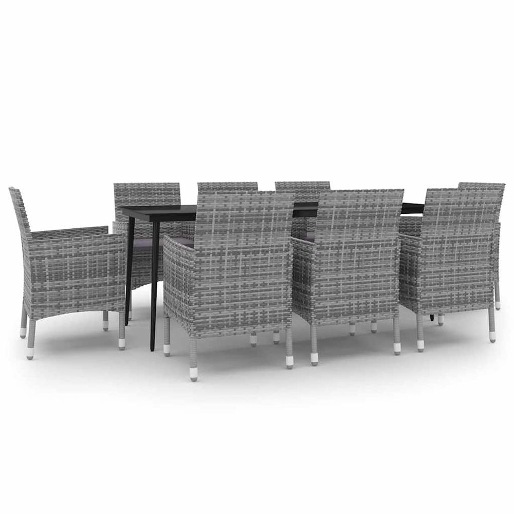 Ensemble à manger de jardin coussins 9 pcs résine tressée verre
