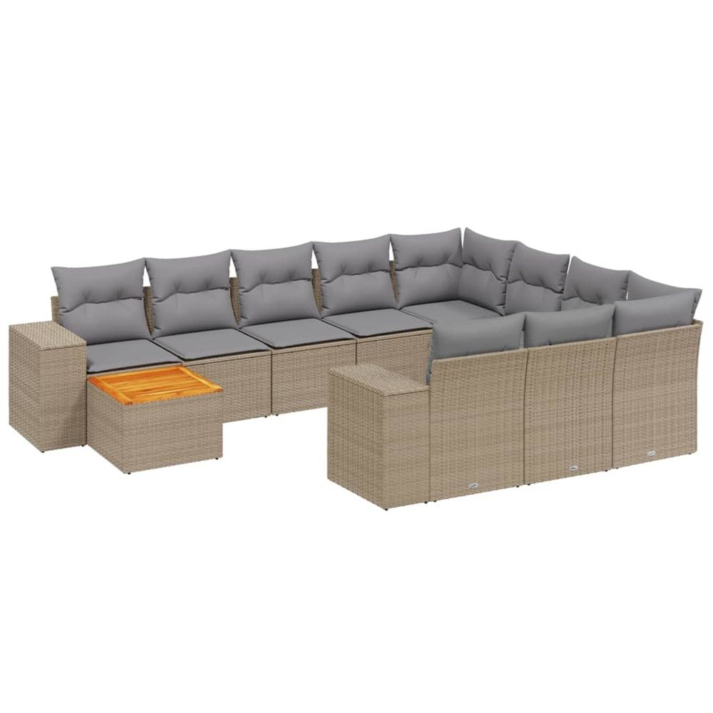 Salon de jardin 11 pcs avec coussins beige résine tressée