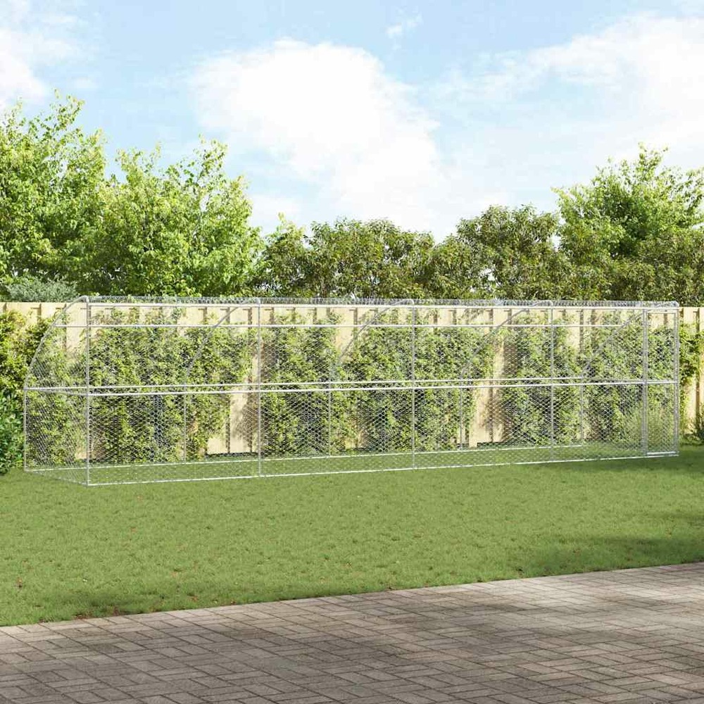 Kennel pour chiens 4 pcs argenté 8 x 2 x 2 m acier galvanisé