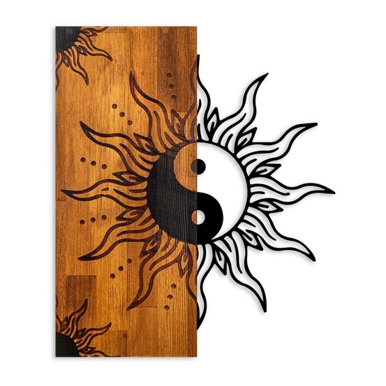 Décoration murale en bois et métal walnut yin yang