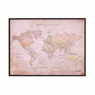 Carte du monde en liège - woody map aquarelle dusty rose / 90 x 60 cm / cadre noir