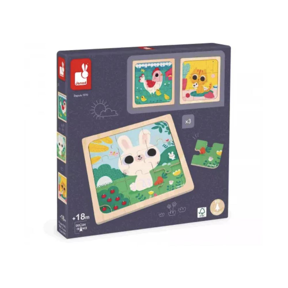 Puzzle trio lapin chat et poule
