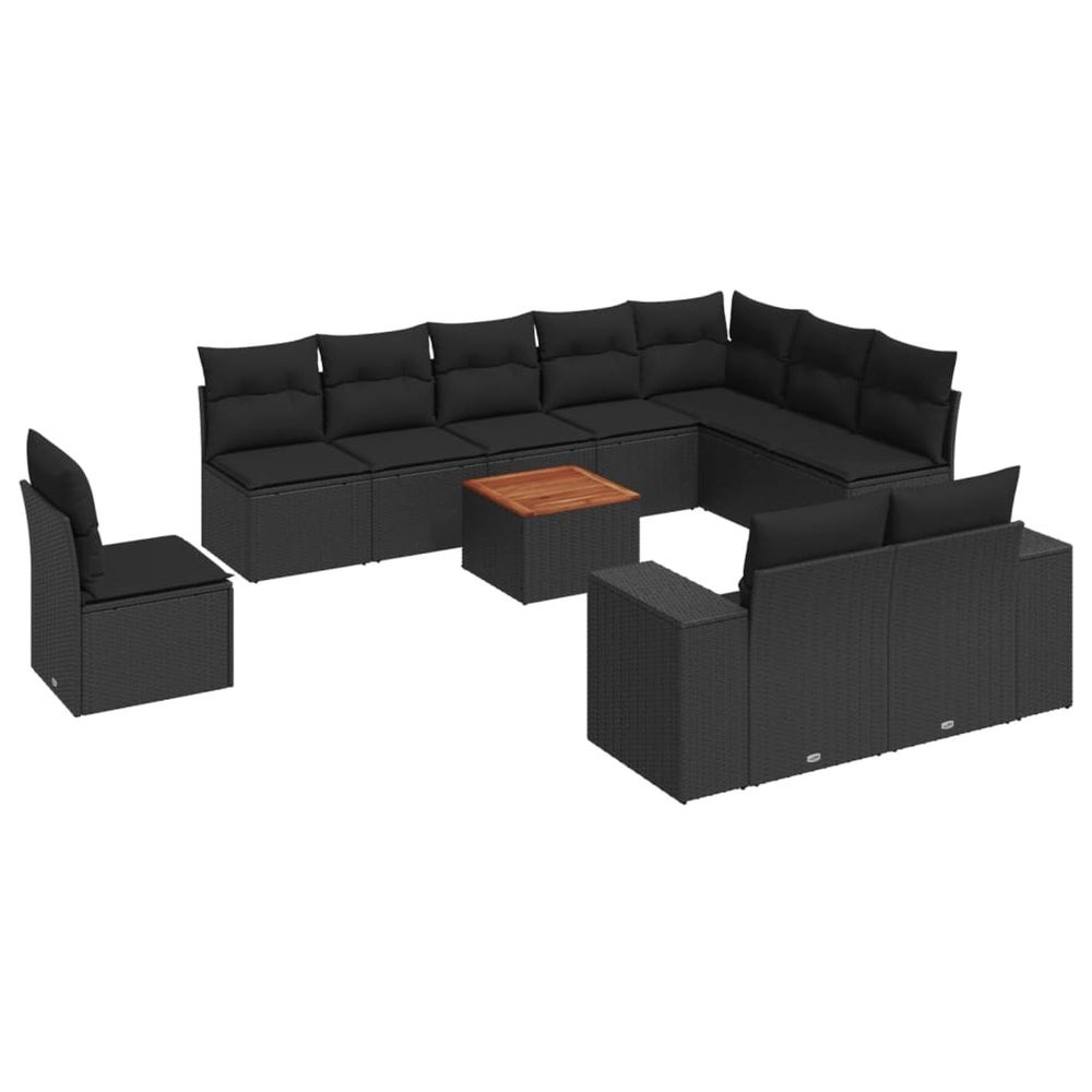 Salon de jardin 11 pcs avec coussins noir résine tressée
