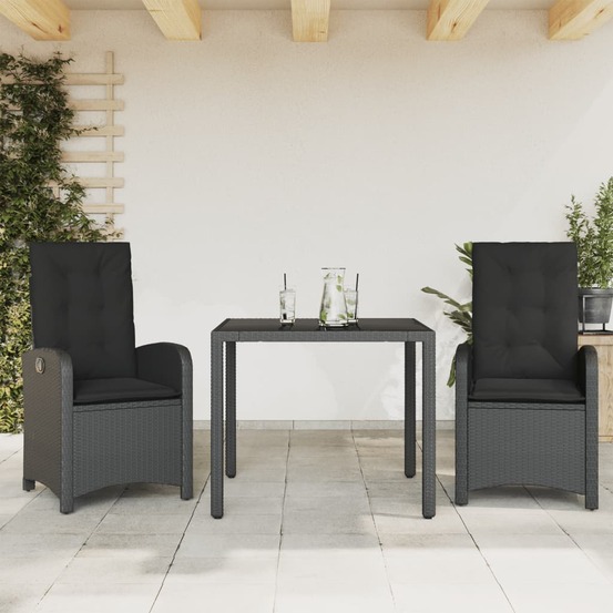 Ensemble à manger de jardin avec coussins 3 pcs noir