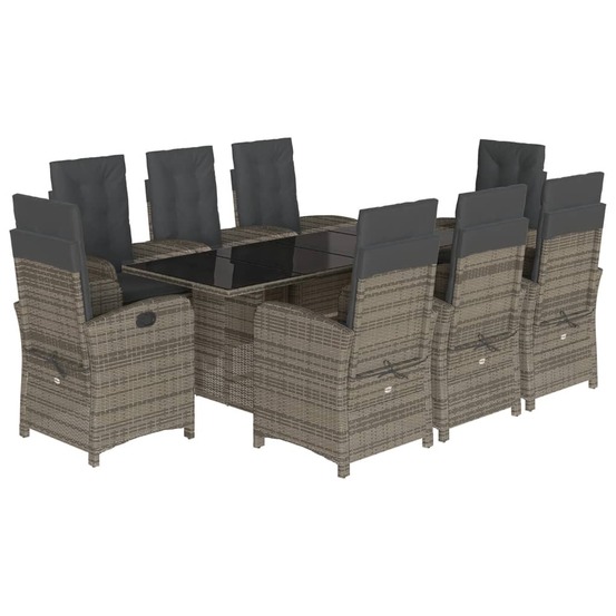 Ensemble à manger de jardin 9 pcs coussins gris résine tressée