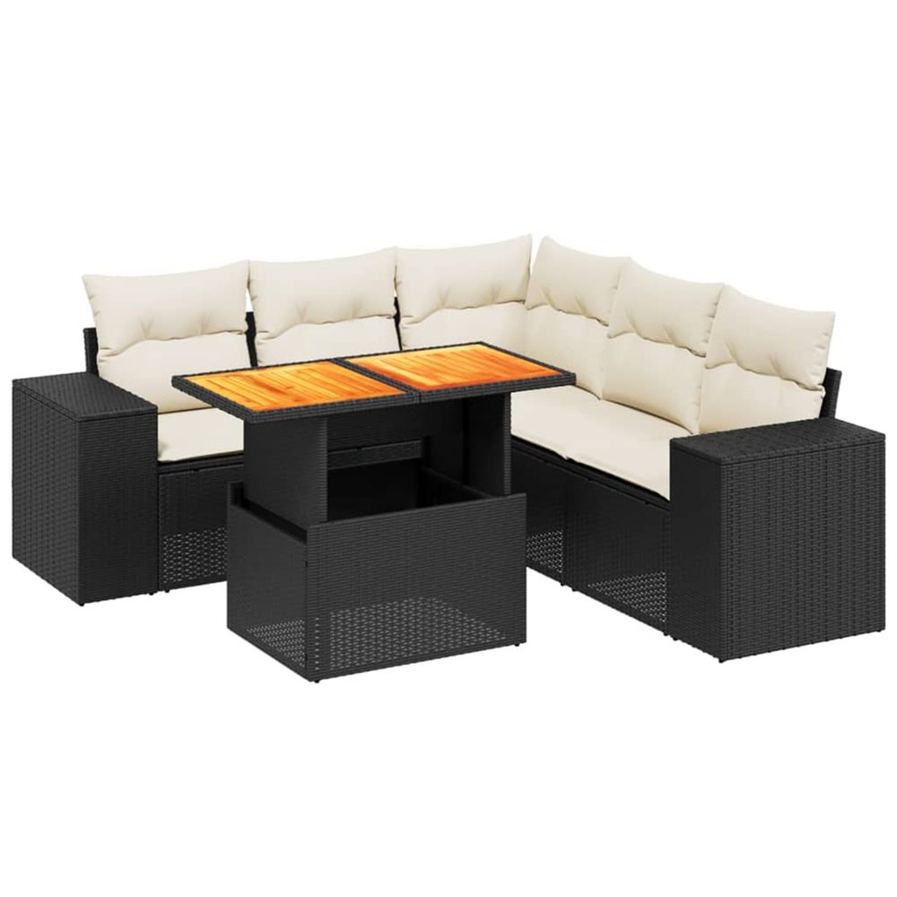 Salon de jardin 6 pcs avec coussins noir résine tressée