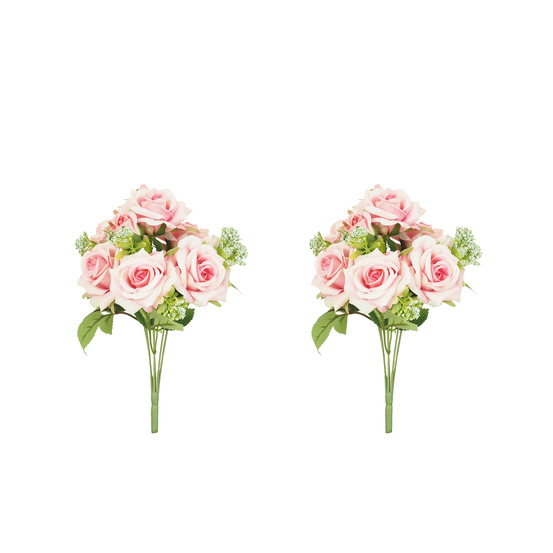 Bouquet artificiel de roses 32cm rose lot de 2