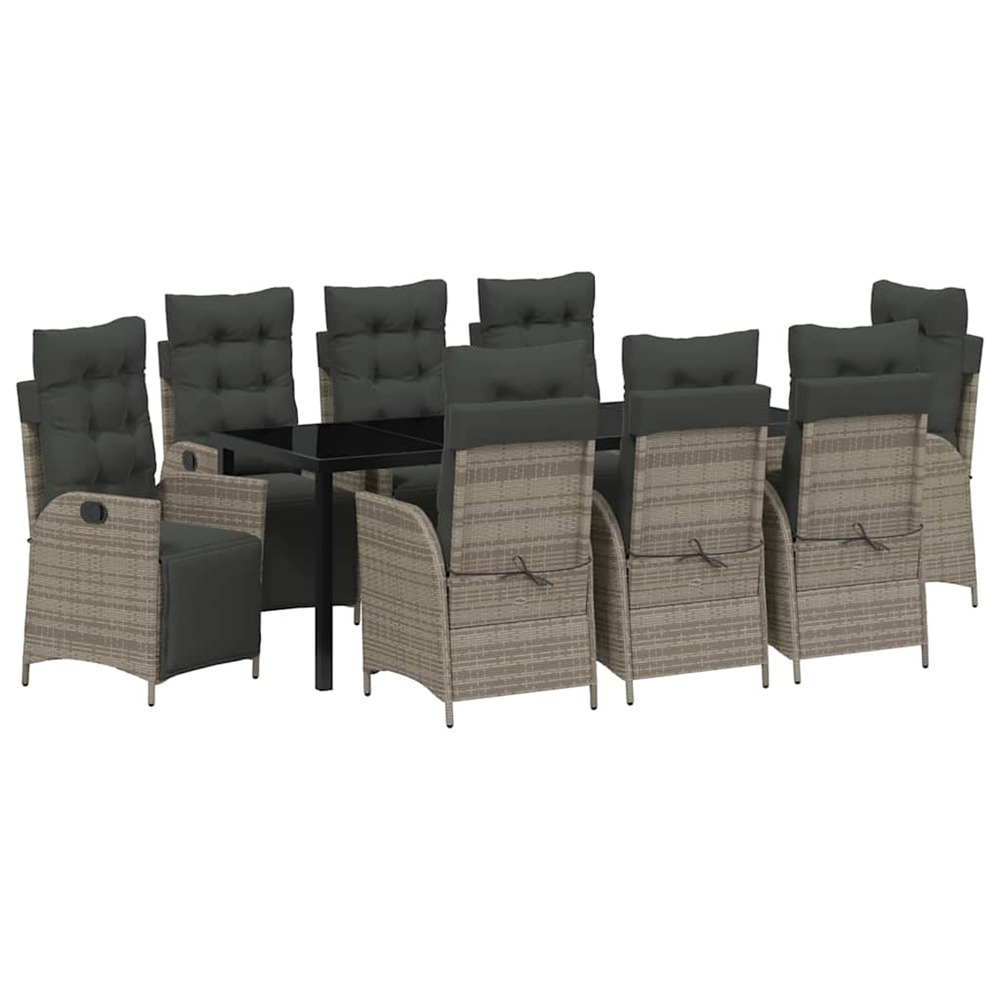 Ensemble de salle à manger pour jardin 9 pcs gris polyrotin