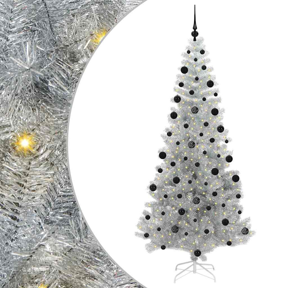Sapin de noël avec 300 led avec support argent 210 cm pet