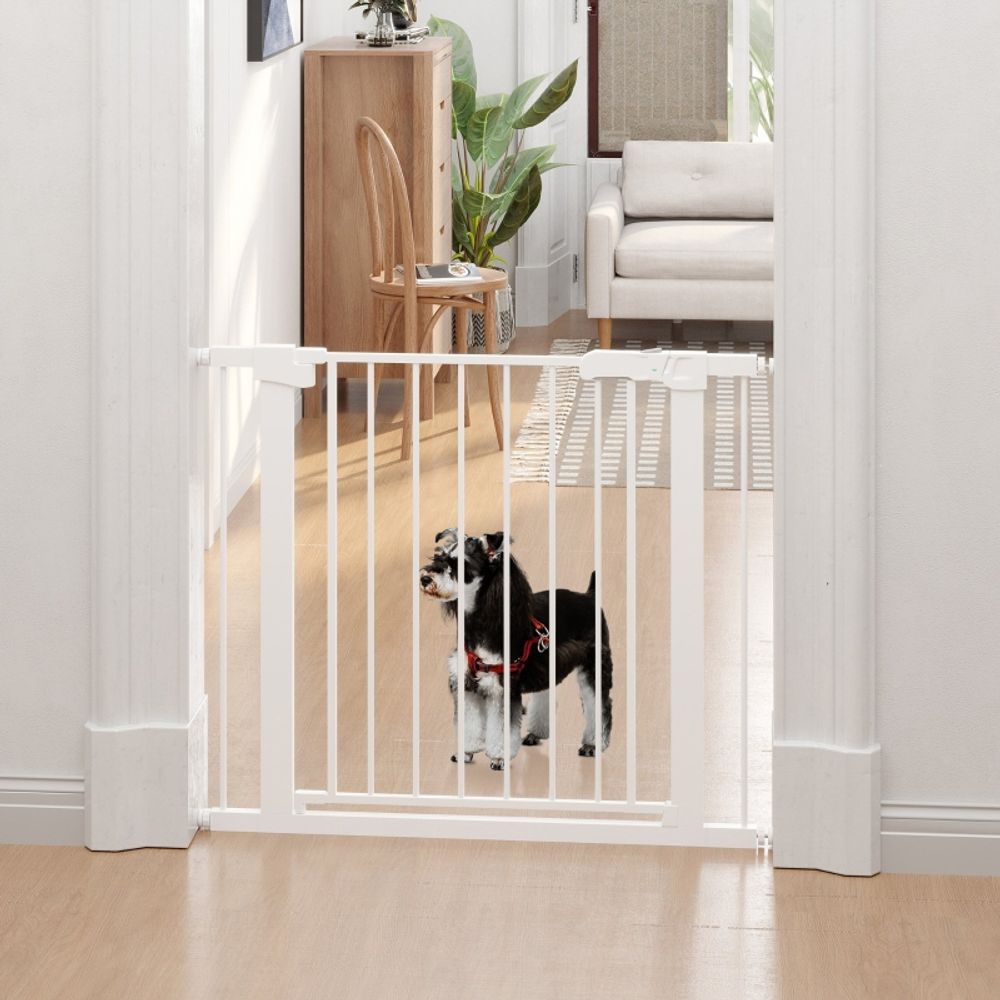 Barrière sécurité métal escalier chien auto-close sans perçage 75-96cm blanc
