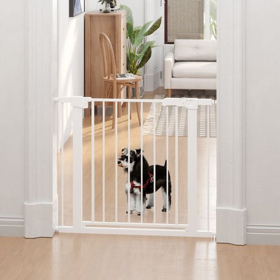 Barrière sécurité métal escalier chien auto-close sans perçage 75-96cm blanc