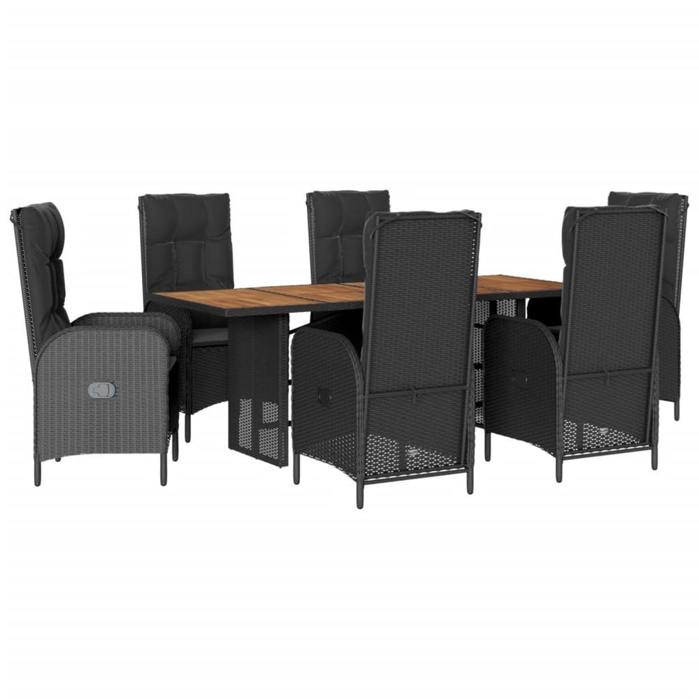 Ensemble à manger de jardin coussins 7pcs noir résine tressée