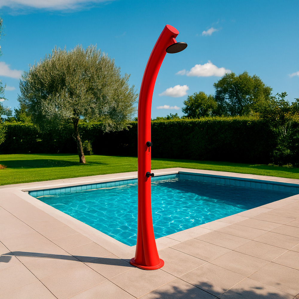 Douche solaire rouge 40l exterieure eau chaude chauffee au soleil rioxxl