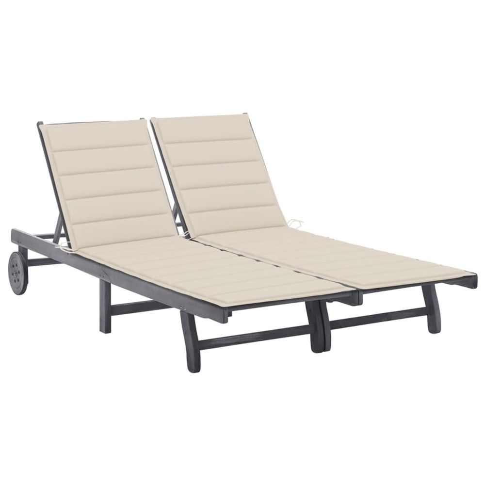 Chaise longue de jardin 2 places avec coussin gris acacia bain de soleil
