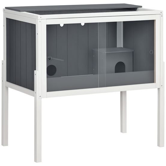 Cage hamster bois sapin rongeurs 2 maisonnettes porte acrylique 82x45x81cm gris