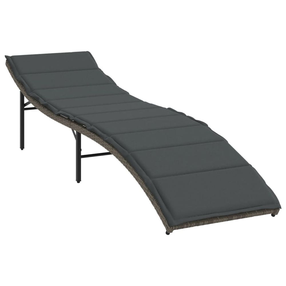 Chaise longue avec coussin gris 55x199x50 cm résine tressée bain de soleil