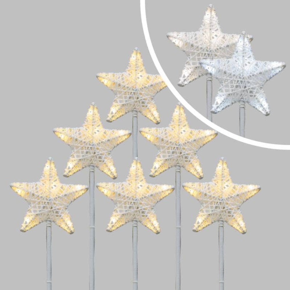 Lot de 6 étoiles lumineuses à planter h30cm 3d ø10cm 36 dual led blanc chaud et froid lotti