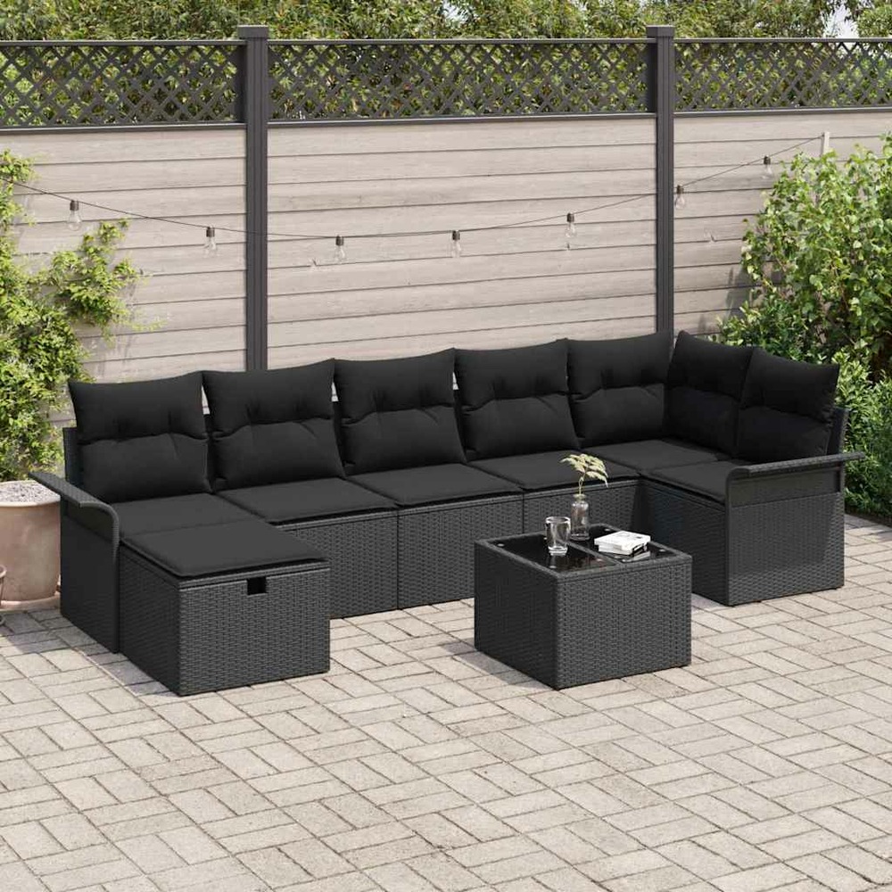 Ensemble de canapé de jardin avec coussin 8 pcs noir poly rotin