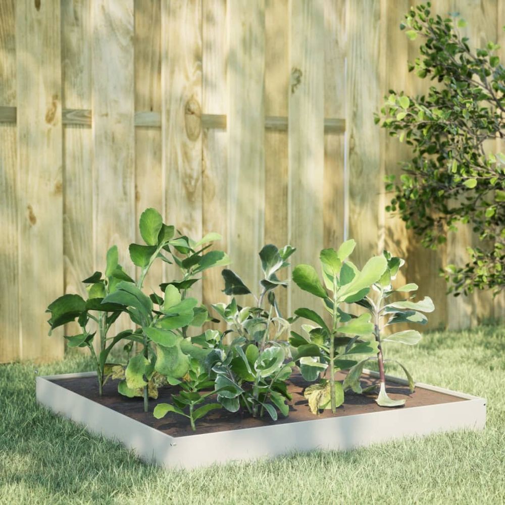 Carré potager en acier pour jardin et terrasse 100x100x18,5 cm blanc