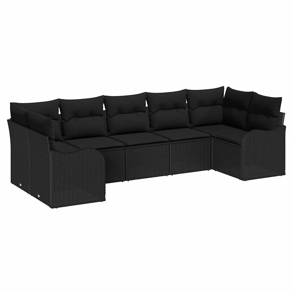 Ensemble de canapé de jardin avec coussin 7 pcs noir poly rotin