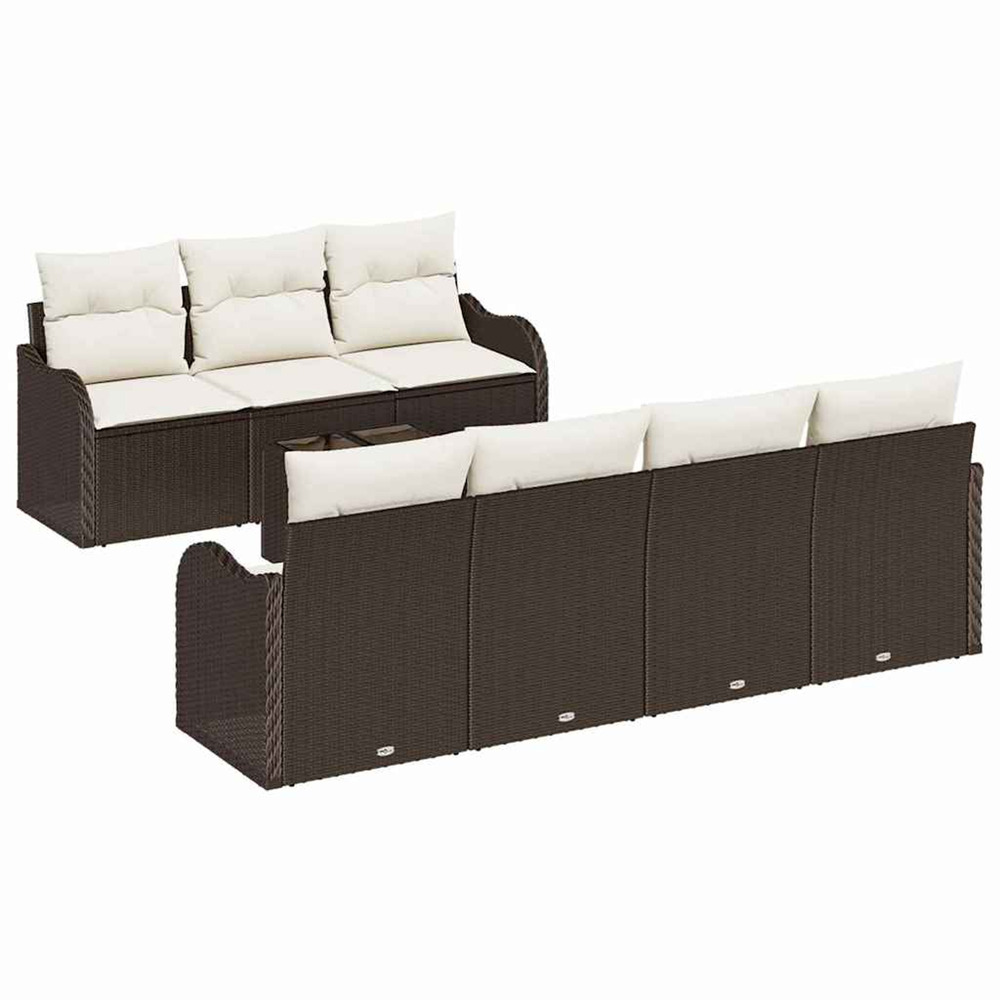 Ensemble de canapé de jardin avec coussin 8 pcs marron et crème