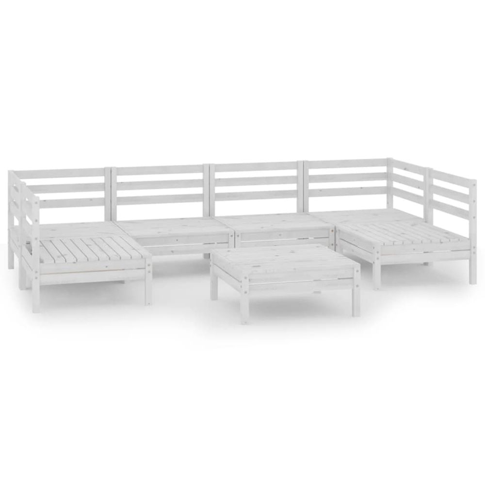 Salon de jardin 7 pcs blanc bois de pin massif