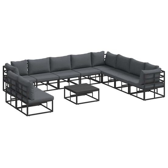 Ensemble de canapé de jardin avec coussin 11 pcs noir aluminium