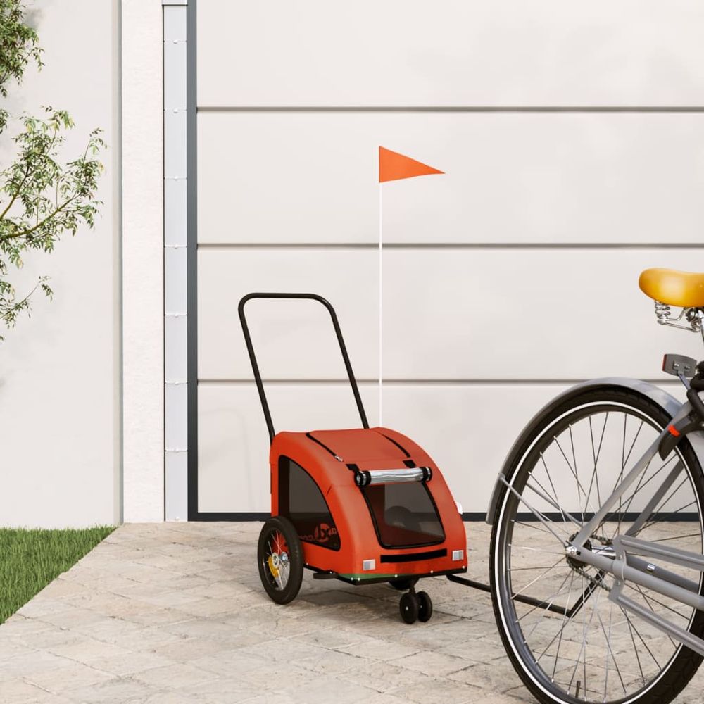 Remorque vélo pour chien en tissu oxford transport sécurisé 30kg orange