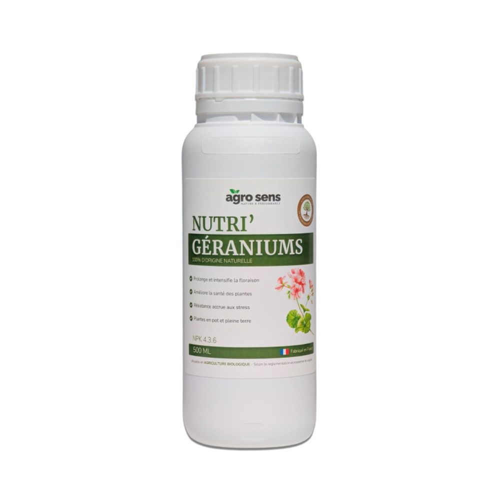 Nutri géraniums - engrais liquide pour géraniums - 500 ml (250 litres de préparation)