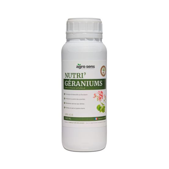 Nutri géraniums - engrais liquide pour géraniums - 500 ml (250 litres de préparation)