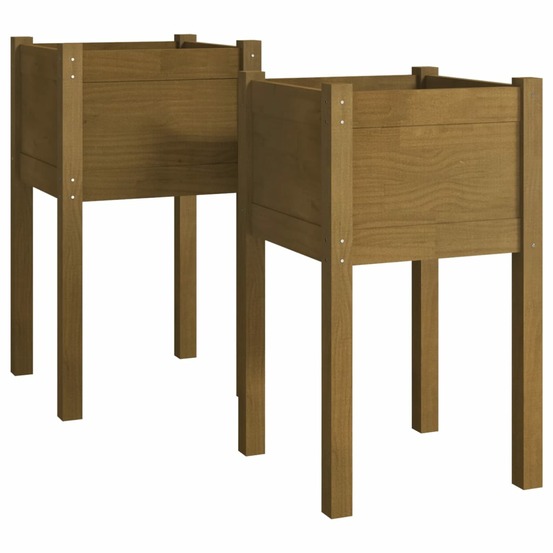 Jardinière bac lit surélevé plantes fleurs jardin terrasses lot de 2 40 x 40 x 70 cm bois de pin massif marron