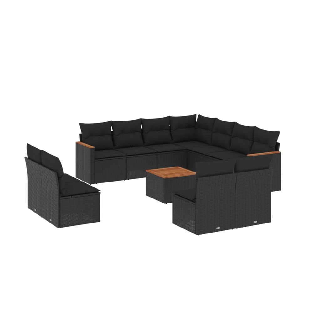 Salon de jardin 12 pcs avec coussins noir résine tressée