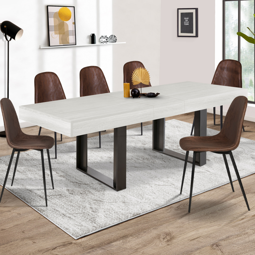 Table à manger extensible rectangle phoenix 4-8 personnes bois gris 160-200 cm