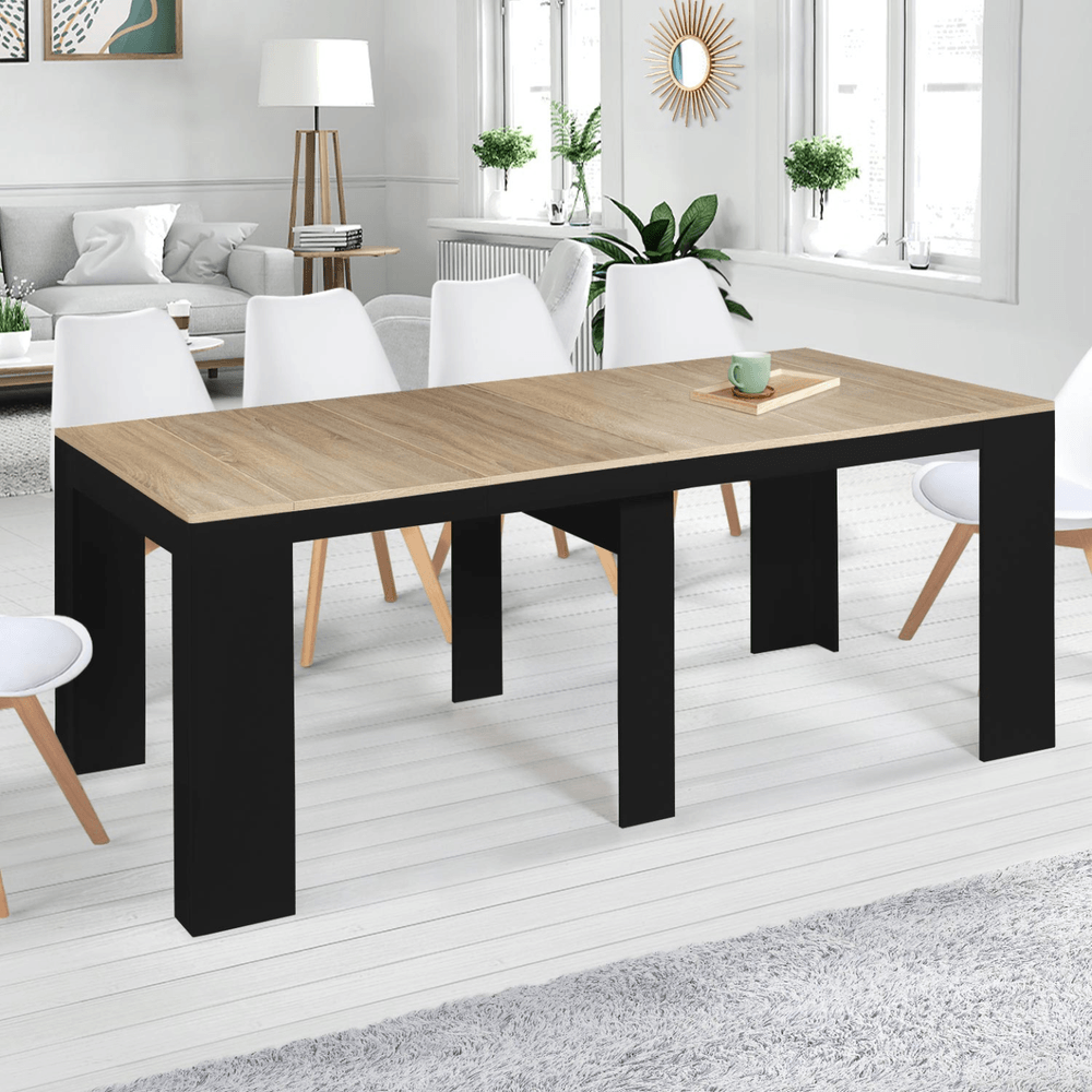 Table console extensible orlando 10 personnes 235 cm bois noir et façon hêtre
